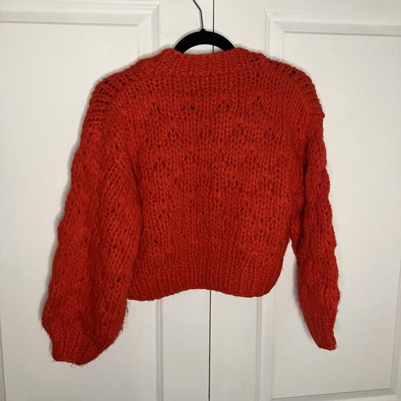 Callahan x Revolve Gigi Cardigan Womens Red Knit Open Front Cropped Boxy - Picture 4 of 6